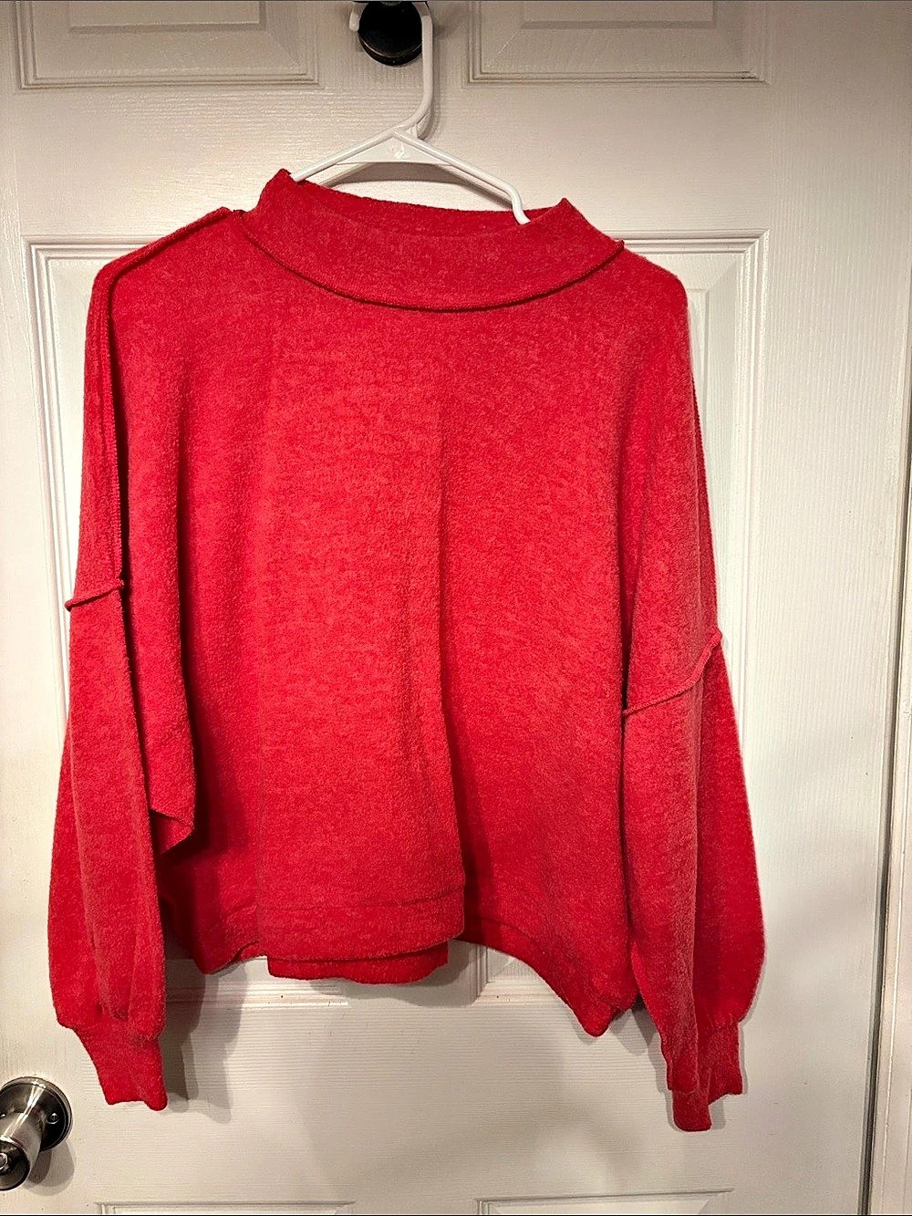 ZENANA Viscose Mock Neck Exposed Seam Sweater Red L/XL